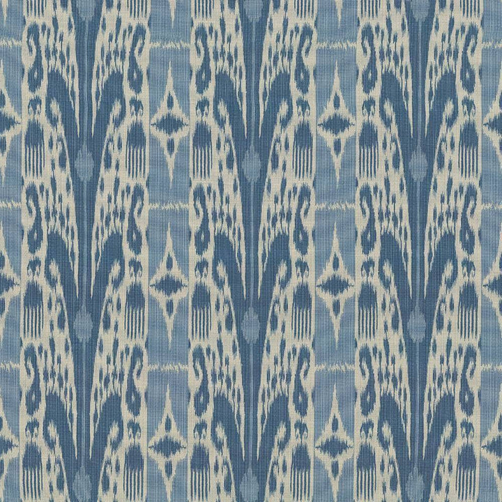 Binjai Ikat Denim by Kasmir Fabric 1419 100% Polyester TURKEY 25,000 Wyzenbeek Double Rubs H: 14 1/8 inches, V:14 1/8 inches 54 - 55 - Fabric Carolina - Kasmir