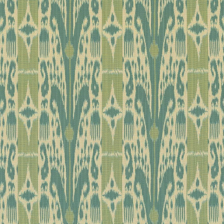 Binjai Ikat Seagrass by Kasmir Fabric 1420 100% Polyester TURKEY 25,000 Wyzenbeek Double Rubs Horizontal: 14 1/8 inches and Vertical: 14 1/8 inches 54 - 55 - Fabric Carolina -