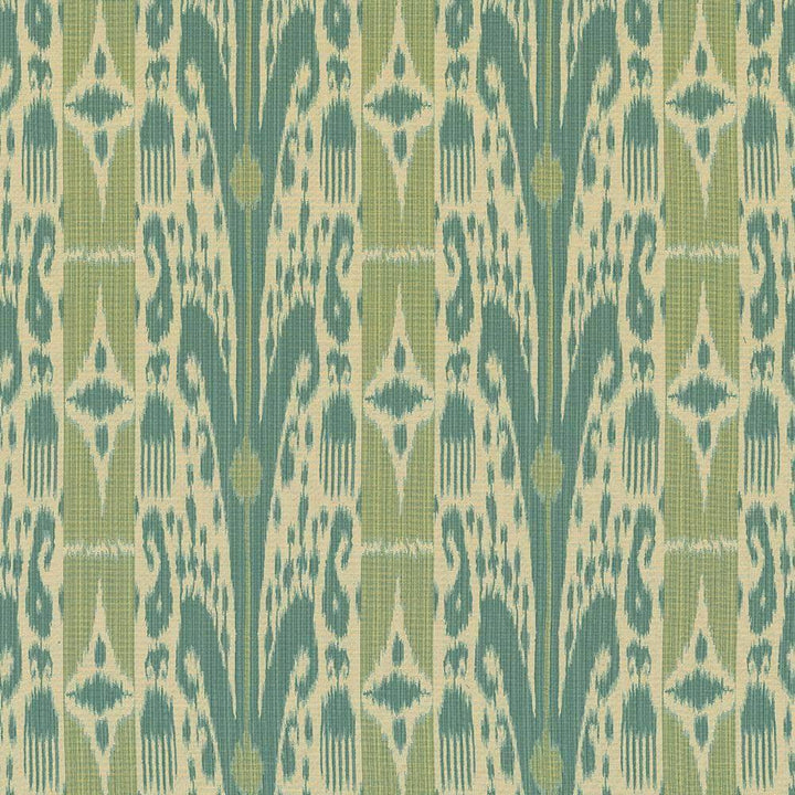 Binjai Ikat Seagrass by Kasmir Fabric 1420 100% Polyester TURKEY 25,000 Wyzenbeek Double Rubs H: 14 1/8 inches, V:14 1/8 inches 54 - 55 - Fabric Carolina - Kasmir