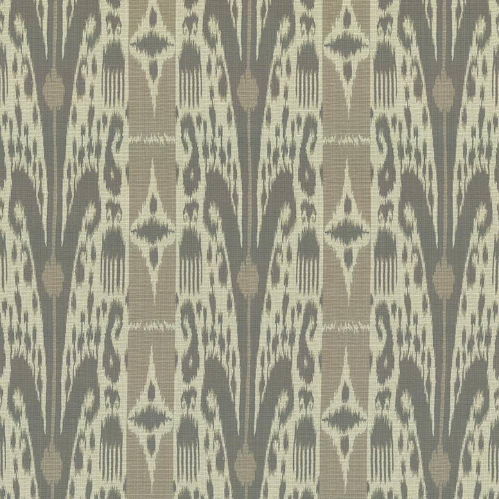Binjai Ikat Travertine by Kasmir Fabric 1416 100% Polyester TURKEY 25,000 Wyzenbeek Double Rubs H: 14 1/8 inches, V:14 1/8 inches 54 - 55 - Fabric Carolina - Kasmir