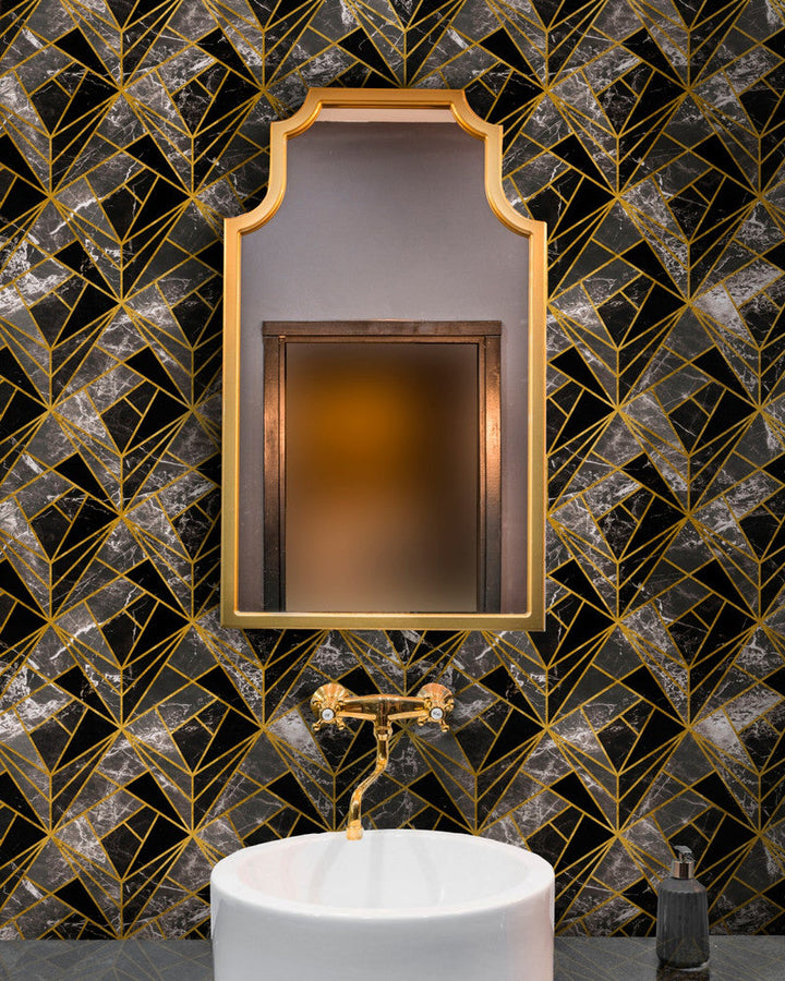 Neo Onyx Wallpaper by Mind the Gap Designer Wallpaper THE WALLPAPER COLLECTABLES Satin Matte Made in Europe Paste the wall 3 rolls x 20.5 x 3.25 yards - Swanky Fabrics -