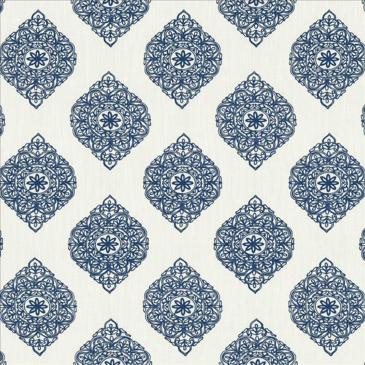Blissful Blue by Kasmir Fabric 5156 100% Polyester
 CHINA Not Tested </p><p>Repeat: Horizontal: 11 6/8 inches and Vertical: 11 6/8 inches 53 - Fabric Carolina -