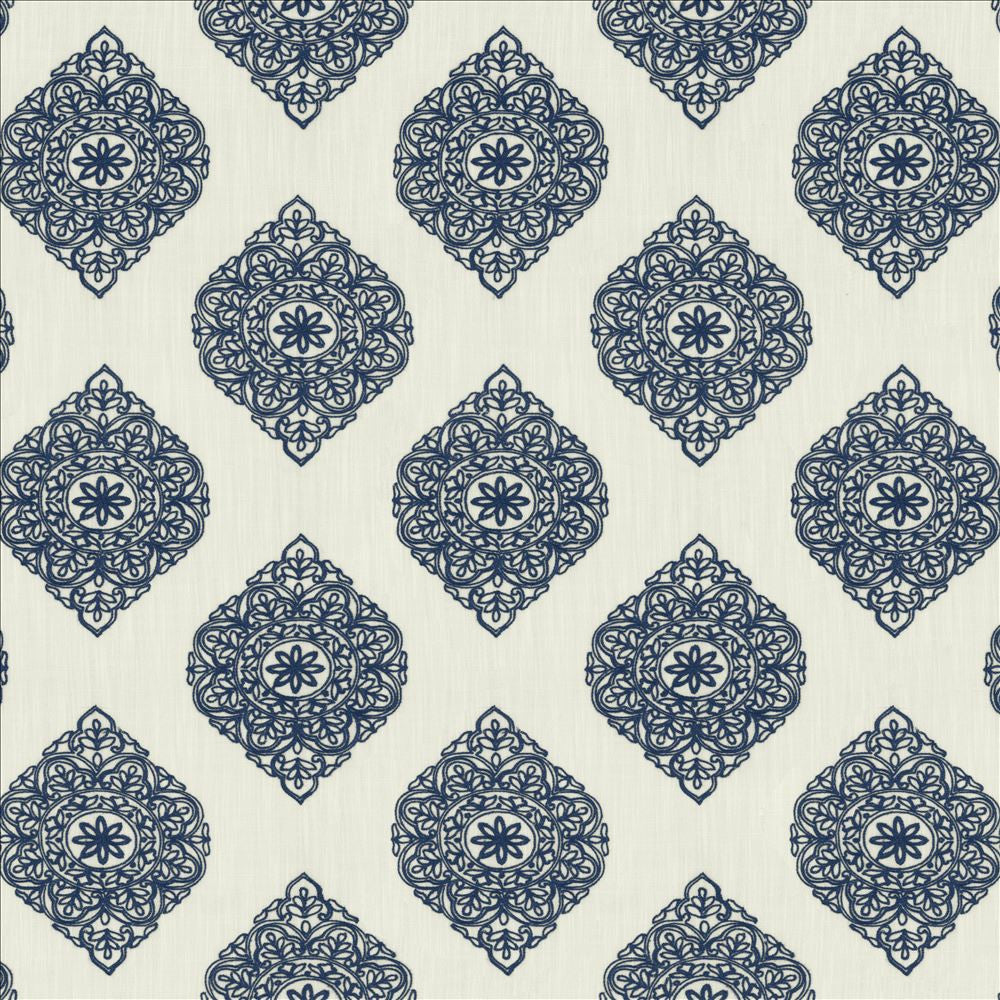 Blissful Blue by Kasmir Fabric 5156 100% Polyester CHINA Not Tested Horizontal: 11 6/8 inches and Vertical: 11 6/8 inches 59 - Fabric Carolina -