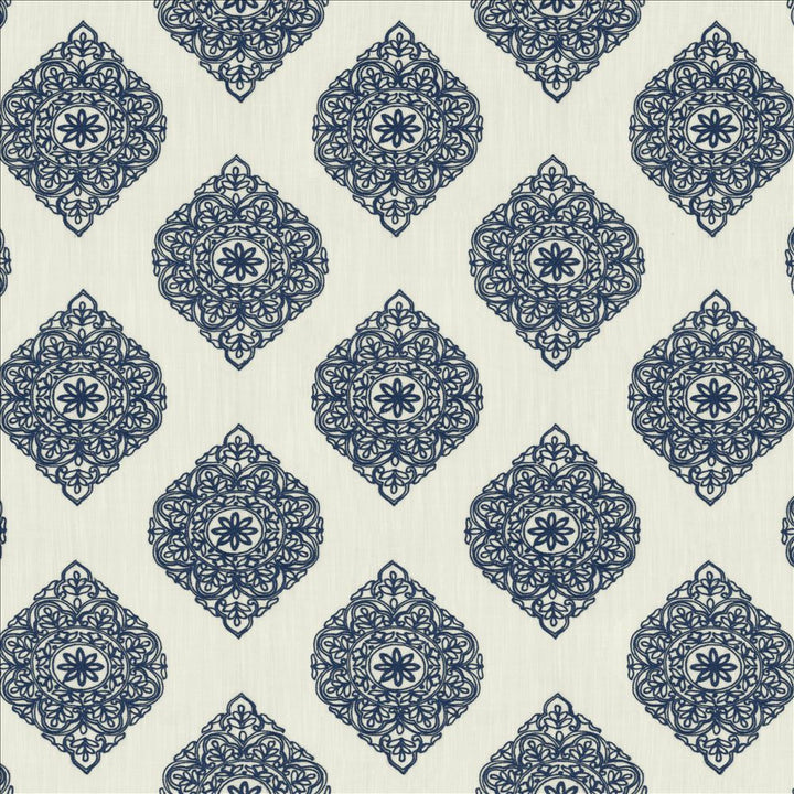 Blissful Blue by Kasmir Fabric 5156 100% Polyester CHINA Not Tested Horizontal: 11 6/8 inches and Vertical: 11 6/8 inches 59 - Fabric Carolina -