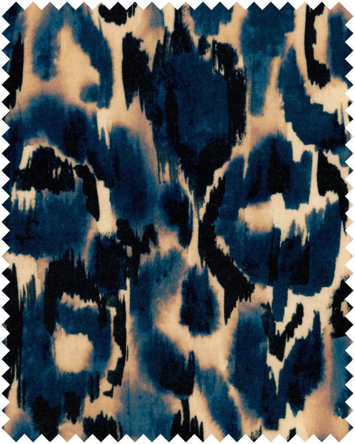 Blu Selvaggio Velvet by Mind the Gap Designer Fabric LA DOLCE VITA 100% Cotton velvet Made in United Kingdom W 34.5 x L 53 cm / W 13.6 x L 20.9in 53.9in - Swanky Fabrics -