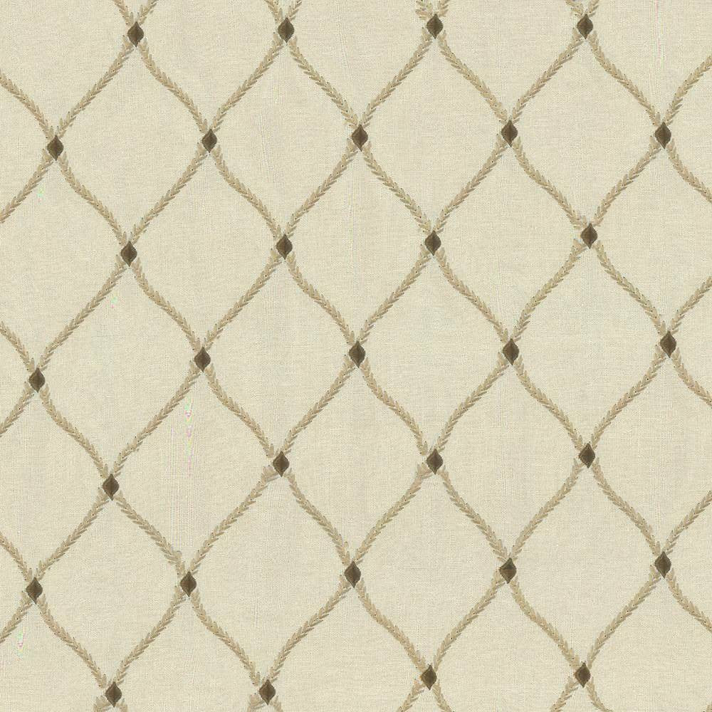 Bluffton Ecru by Kasmir Fabric 1437 100% Polyester Embroidery Contents 100% Rayon INDIA 15,000 Wyzenbeek Double Rubs H: 4 2/8 inches, V:6 1/8 inches 54 - 55 - Fabric Carolina - Kasmir