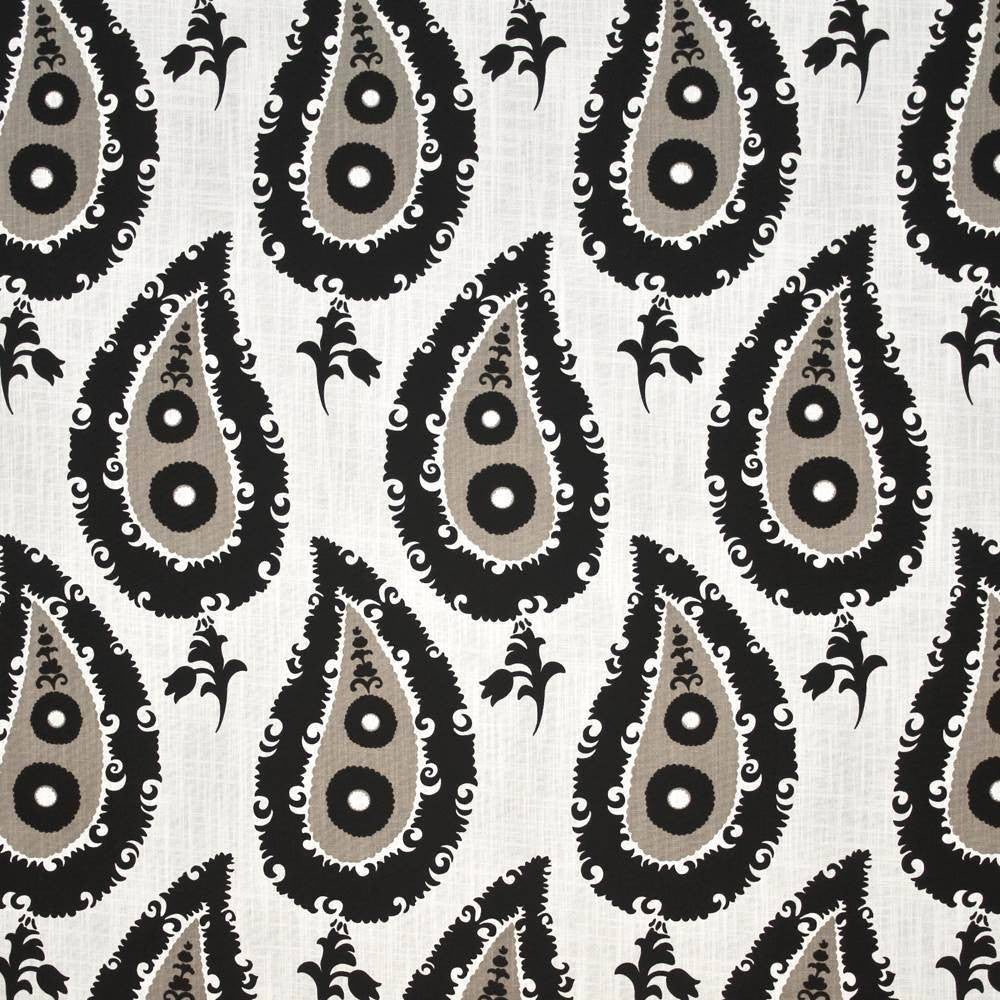 Bodum Paisley Cinder Smoke by Kasmir Fabric 1399 100% Cotton CHINA 3,000 Wyzenbeek Double Rubs H: 13 4/8 inches, V:27 inches 54 - 55 - Fabric Carolina - Kasmir