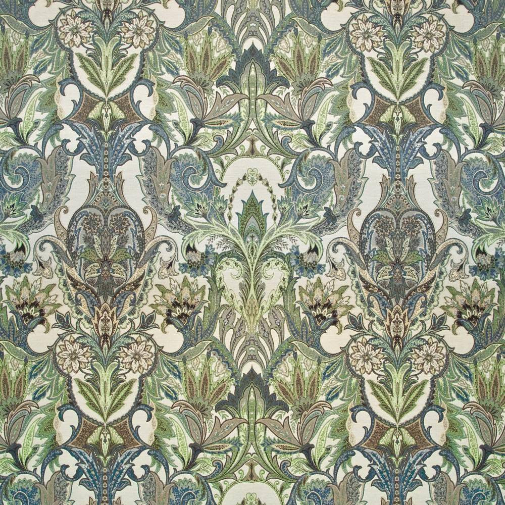 Bowerman Paisley Seaside by Kasmir Fabric 1407 71% Rayon 29% Polyester CHINA 69,000 Wyzenbeek Double Rubs H: 29 4/8 inches, V:31 4/8 inches 57 - Fabric Carolina - Kasmir