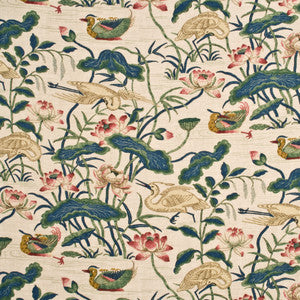 Heron & Lotus Flower Indigo/Pink by G P & J Baker Fabric