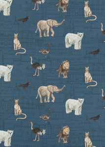 Royal Beasts Linen Sapphire by G P & J Baker Fabric