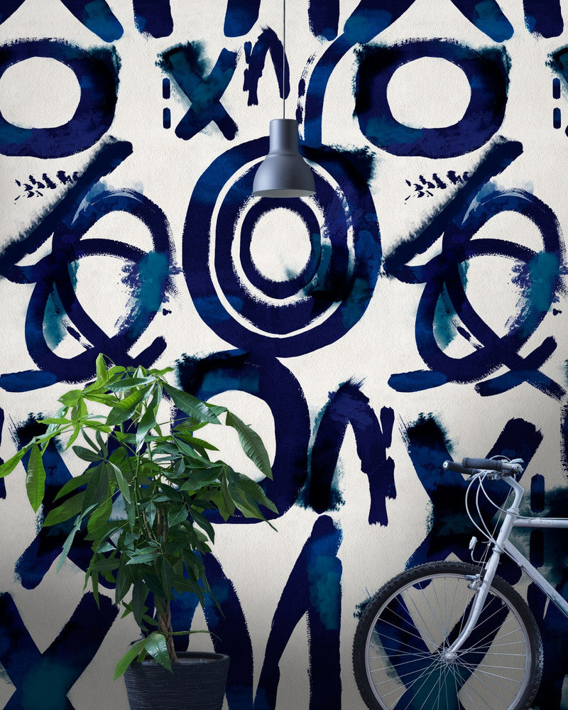 Spontaneous Blue Wallpaper by Mind the Gap Designer Wallpaper THE WALLPAPER COLLECTABLES Textured Matte Made in Europe Paste the wall 3 rolls x 20.5 x 3.25 yards - Swanky Fabrics -
