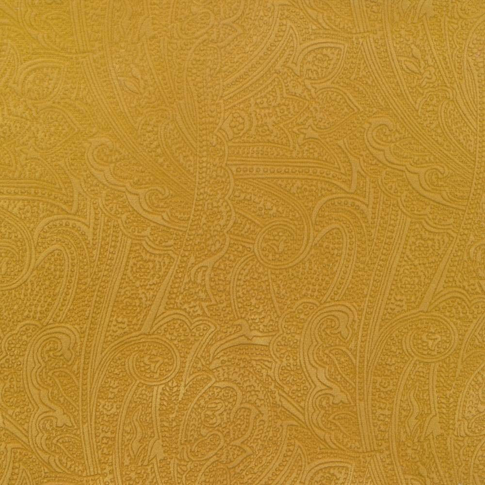 Bungalow Paisley Brass by Kasmir Fabric 1411 100% Polyester KOREA 30,000 Wyzenbeek Double Rubs H: 4 4/8 inches, V:6 6/8 inches 54 - 56 - Fabric Carolina - Kasmir