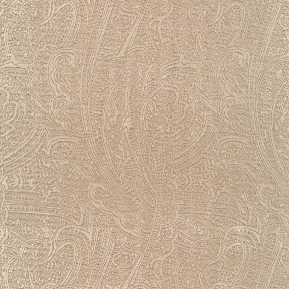 Bungalow Paisley Ecru by Kasmir Fabric 1411 100% Polyester KOREA 30,000 Wyzenbeek Double Rubs H: 4 4/8 inches, V:6 6/8 inches 54 - 56 - Fabric Carolina - Kasmir