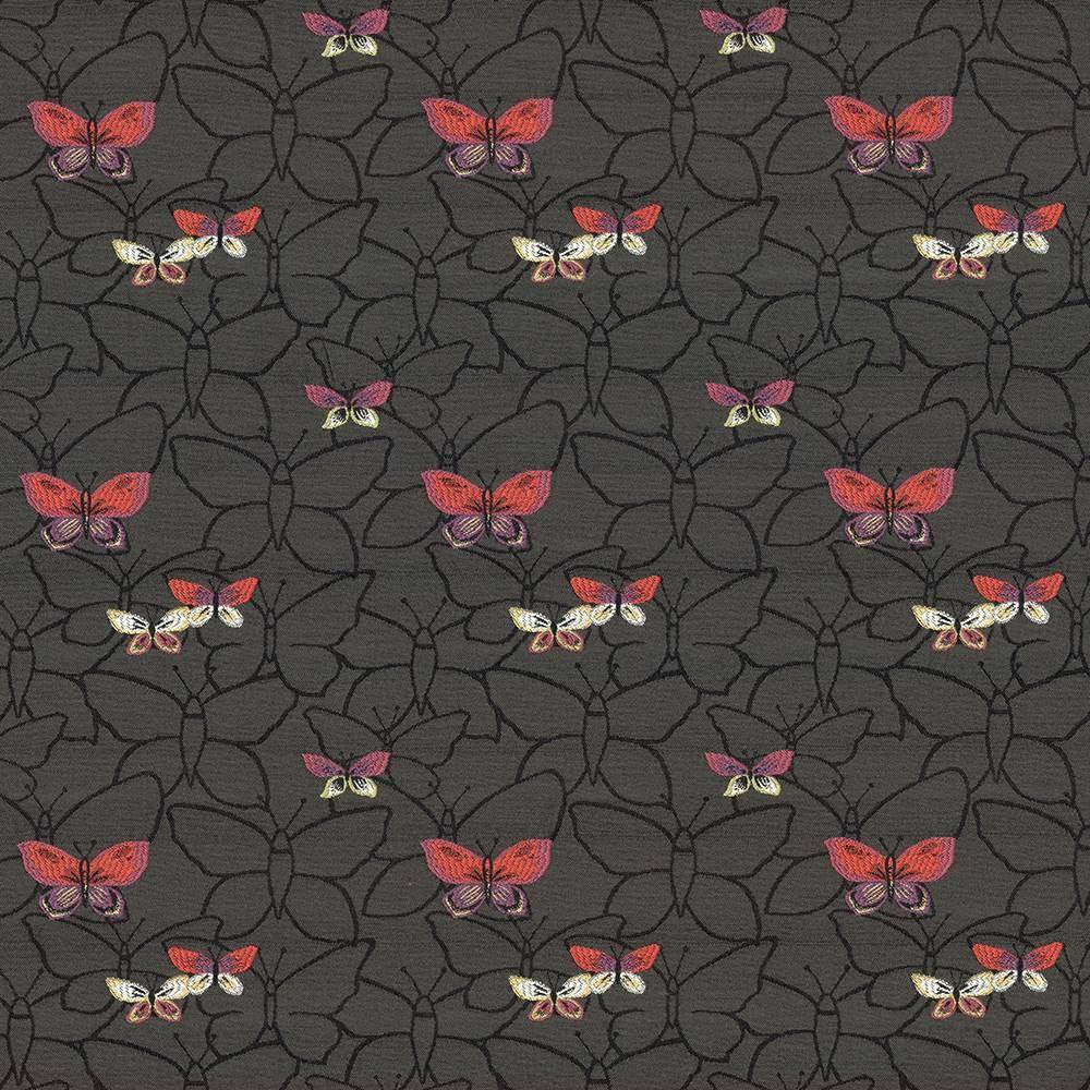 Butterfly Garden Charcoal by Kasmir Fabric 1424 69% Rayon 31% Polyester USA 39,000 Wyzenbeek Double Rubs H: 6 6/8 inches, V:6 4/8 inches 54 - 55 - Fabric Carolina - Kasmir