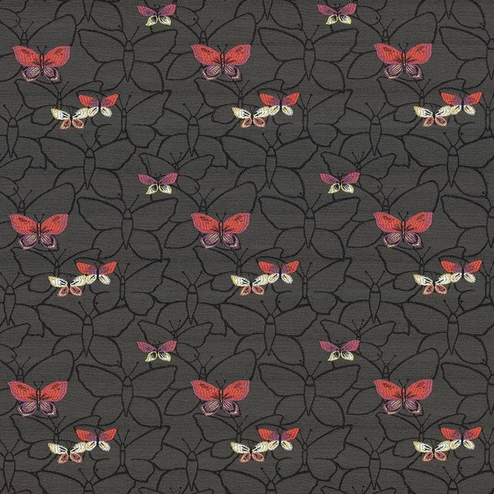 Butterfly Garden Charcoal by Kasmir Fabric 1424 69% Rayon 31% Polyester USA 39,000 Wyzenbeek Double Rubs H: 6 6/8 inches, V:6 4/8 inches 54 - 55 - Fabric Carolina - Kasmir