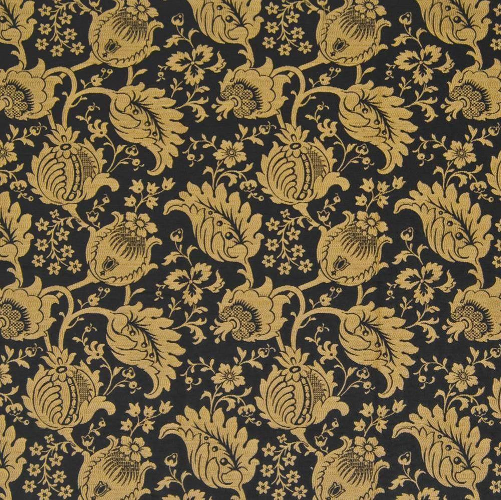 Camden Garden Black Gold by Kasmir Fabric 1383 65% Rayon 35% Polyester USA 40,000 Wyzenbeek Double Rubs H: 14 1/8 inches, V:13 inches 54 - Fabric Carolina - Kasmir