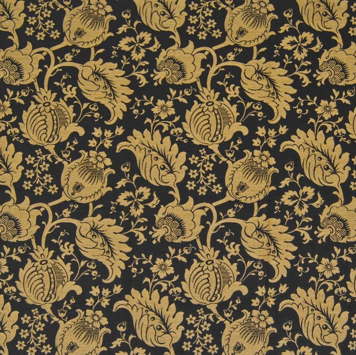 Camden Garden Black Gold by Kasmir Fabric 1383 65% Rayon 35% Polyester USA 40,000 Wyzenbeek Double Rubs H: 14 1/8 inches, V:13 inches 54 - Fabric Carolina - Kasmir