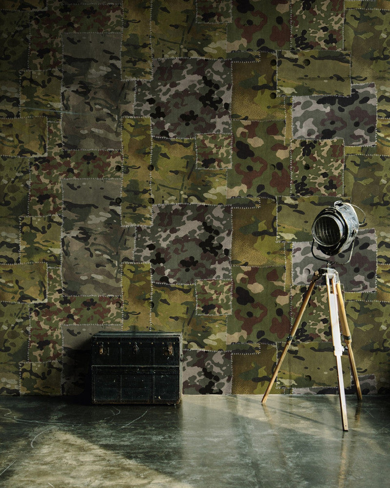 CAMO Wallpaper (WP20201) by Mind The Gap | WP20201 | PREMIUM DESIGNER WALLPAPER COLLECTION | 3 rolls x 20.5 x 118.1 in | 0.52m / 20.5in | 3m / 118in | 4.65mp | 60cm / 23.6in | Black, Green, Grey | Non-woven | Paste the wall | 3-rolls in a box | Fabric Carolina | https://www.fabriccarolina.com/