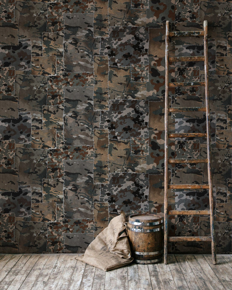 CAMO Brown Wallpaper (WP20202) by Mind The Gap | WP20202 | PREMIUM DESIGNER WALLPAPER COLLECTION | 3 rolls x 20.5 x 118.1 in | 0.52m / 20.5in | 3m / 118in | 4.65mp | 60cm / 23.6in | Black, Brown, Green, Grey | Non-woven | Paste the wall | 3-rolls in a box | Fabric Carolina | https://www.fabriccarolina.com/