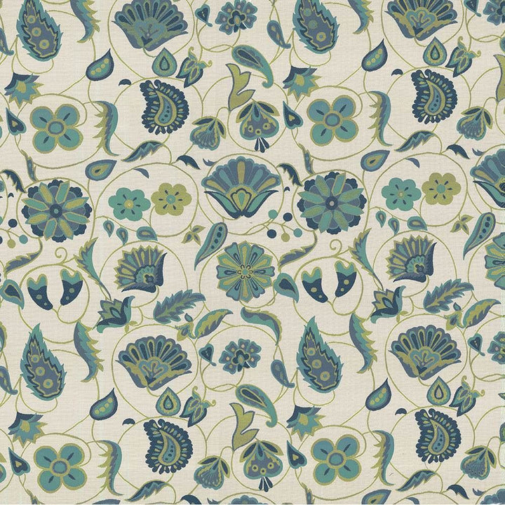 Caspa Garden Turquoise by Kasmir Fabric 1423 66% Polyester
19% Cotton
15% Rayon
 USA 39,000 Wyzenbeek Double Rubs Horizontal: 26 6/8 inches and Vertical: 35 3/8 inches 55 - Fabric Carolina -