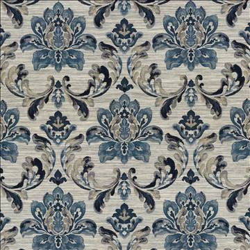 Catalina Scroll Indigo by Kasmir Fabric 5115 87% Polyester 13% Linen INDIA 51,000 Wyzenbeek Double Rubs H: 13 6/8 inches, V: 20 inches 54 - 55 - Fabric Carolina - Kasmir