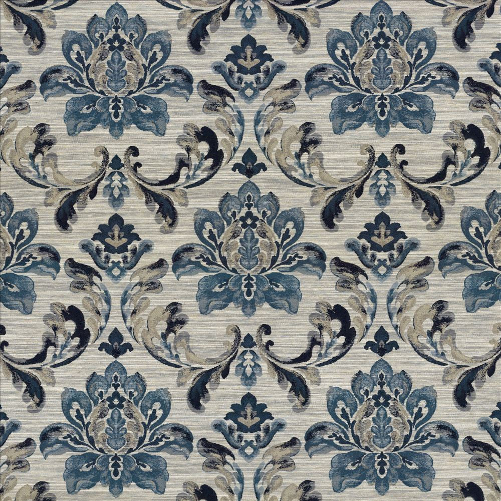 Catalina Scroll Indigo by Kasmir Fabric 5115 87% Polyester
13% Linen
 INDIA 51,000 Wyzenbeek Double Rubs </p><p>Repeat: Horizontal: 13 6/8 inches and Vertical: 20 inches 54 - Fabric Carolina -