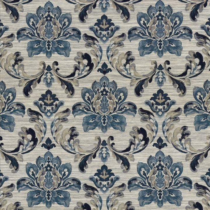 Catalina Scroll Indigo by Kasmir Fabric 5115 87% Polyester
13% Linen
 INDIA 51,000 Wyzenbeek Double Rubs </p><p>Repeat: Horizontal: 13 6/8 inches and Vertical: 20 inches 54 - Fabric Carolina -