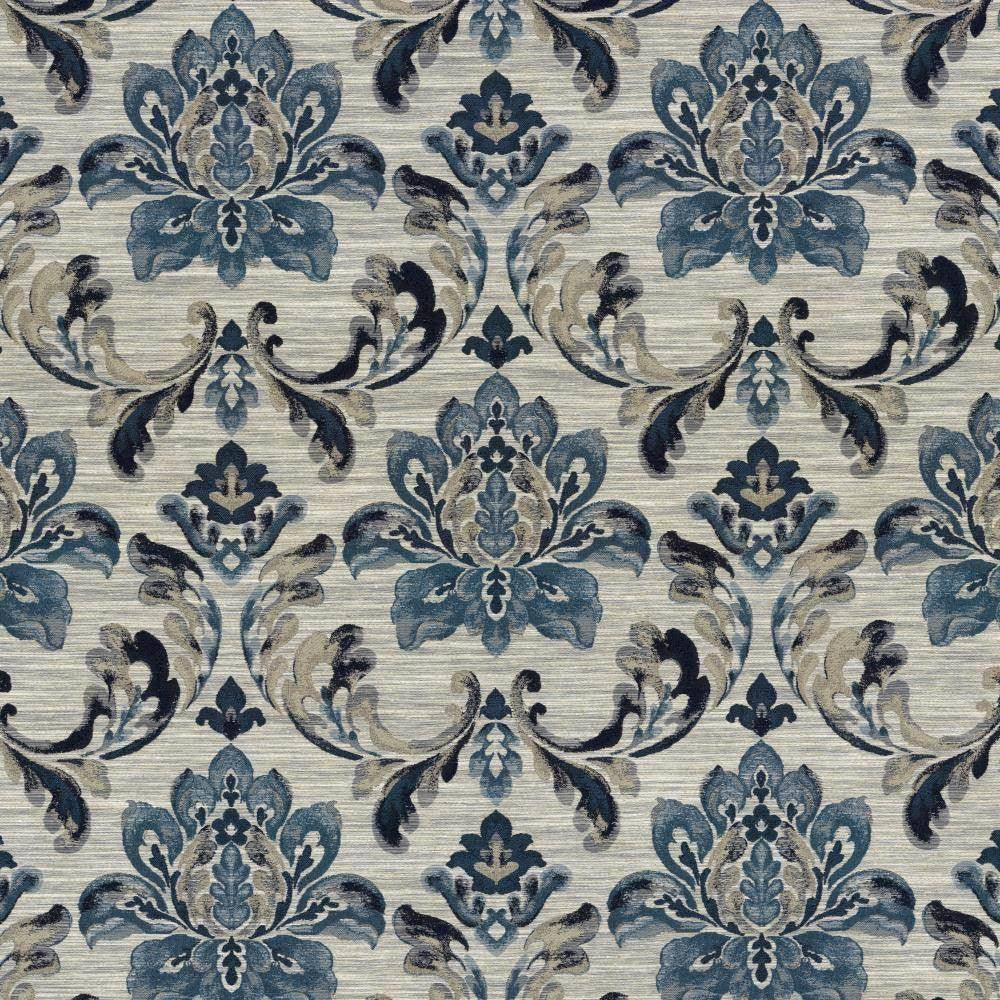 Catalina Scroll Indigo by Kasmir Fabric 5115 87% Polyester 13% Linen INDIA 51,000 Wyzenbeek Double Rubs H: 13 6/8 inches, V:20 inches 54 - 55 - Fabric Carolina - Kasmir