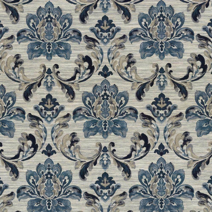 Catalina Scroll Indigo by Kasmir Fabric 5115 87% Polyester 13% Linen INDIA 51,000 Wyzenbeek Double Rubs H: 13 6/8 inches, V:20 inches 54 - 55 - Fabric Carolina - Kasmir