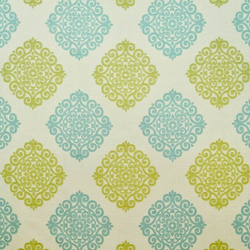 Ceylon Damask Turquoise by Kasmir Fabric 1406 65% Rayon
35% Polyester
 CHINA 15,000 Wyzenbeek Double Rubs </p><p>Repeat: Horizontal: 14 6/8 inches and Vertical: 15 6/8 inches 58 - Fabric Carolina -