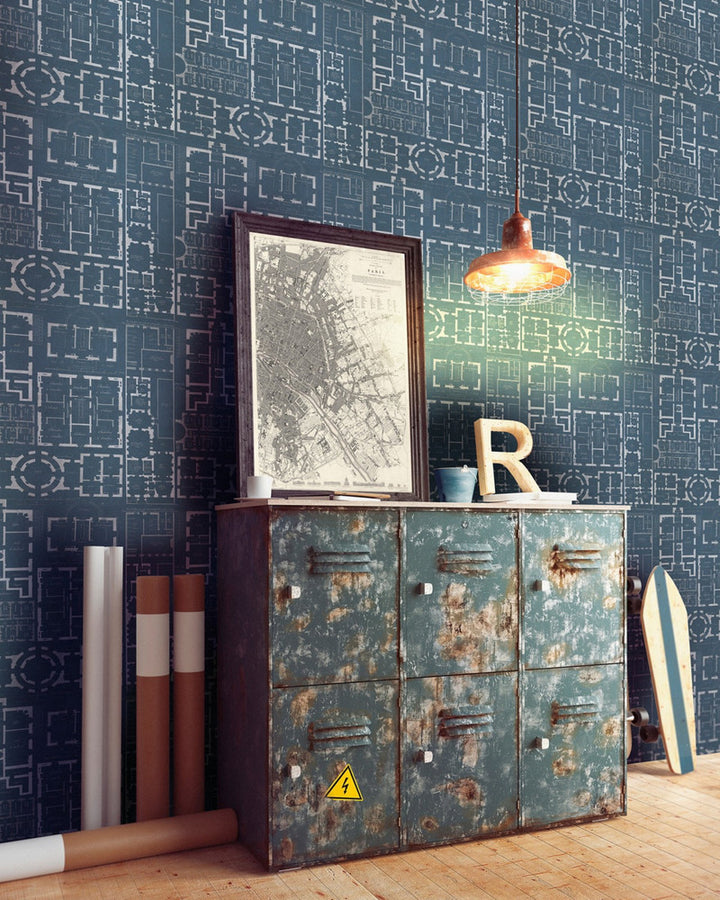 CHATEAU Bleu Wallpaper (WP20026) by Mind The Gap | WP20026 | WALLPAPER DESIGNER COLLECTION | 3 rolls x 20.5 x 118.1 in | 0.52m / 20.5in | 3m / 118in | 4.65mp | 52cm / 20.5in | Blue, White | Non-woven | Paste the wall | 3-rolls in a box | Fabric Carolina | https://www.fabriccarolina.com/