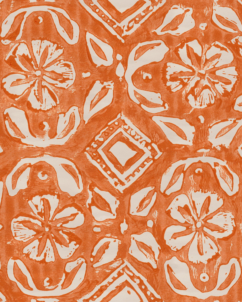 CHIMNEY CAKE Clementine Wallpaper (WP20798) by Mind The Gap | WP20798 | MINNIE KEMP X MINDTHEGAP | 1 roll x 20.47 x 354.33 in | 0.52m / 20.5in | 9m / 354in | 4.68mp | 50cm / 19.6in | Orange, White | Non-woven | Paste the wall | 1-roll in a box | Fabric Carolina | https://www.fabriccarolina.com/