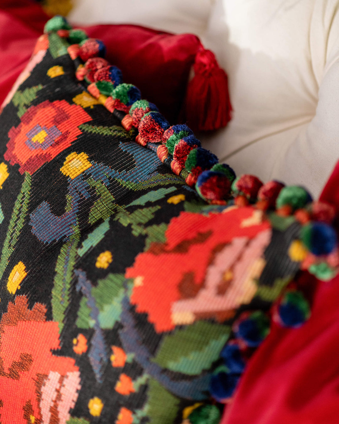 CLAUDINE Woven Fabric (FB00195) by Mind The Gap | FB00195 | TRANSYLVANIAN RHAPSODY | Black, Blue, Green, Red | Meter | 150(±5%)x100 | (W)37 x (L)43cm / (W)14.5 x (L)16.9 in | Tumble Wash | 29% Cotton, 50% Acrylic, Other Fibers | Fabric Carolina | https://www.fabriccarolina.com/