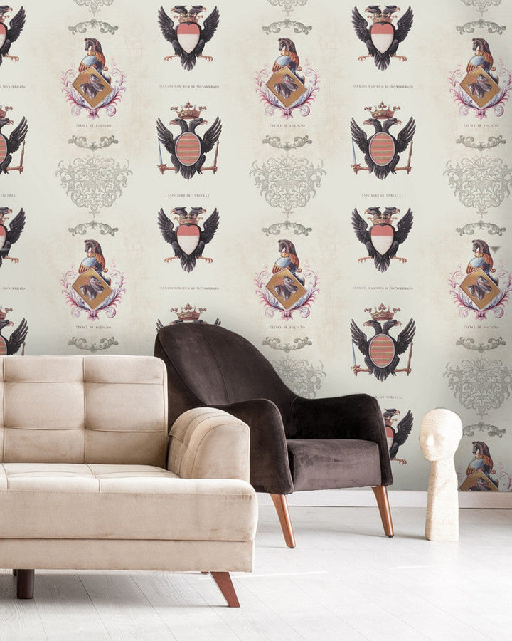 Coat Of Arms Premium Wallpaper by Mind the Gap Designer Wallpaper WALLPAPER DESIGNER COLLECTION Non-woven Made in Europe Paste the wall 3 rolls x 20.5 x 3.25 yards - Swanky Fabrics -
