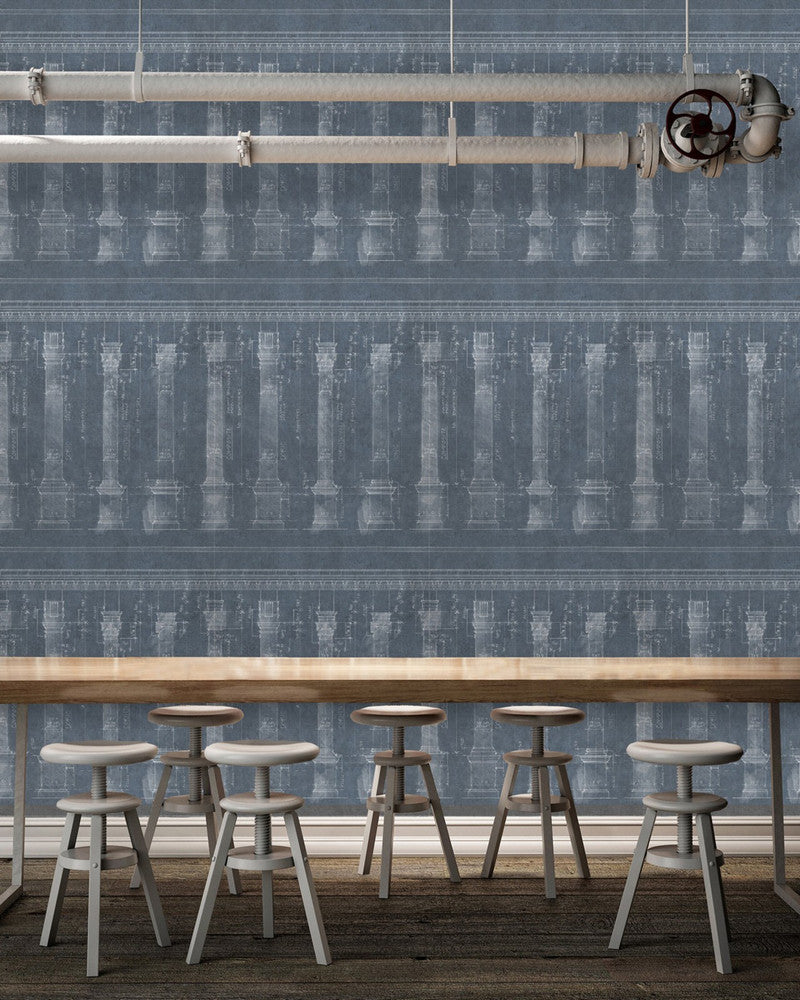 Colonnade Blue Premium Wallpaper by Mind the Gap Designer Wallpaper WALLPAPER DESIGNER COLLECTION Non-woven Made in Europe Paste the wall 3 rolls x 20.5 x 3.25 yards - Swanky Fabrics -