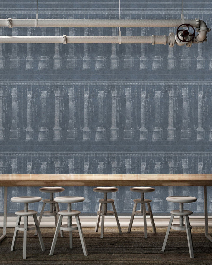 Colonnade Blue Premium Wallpaper by Mind the Gap Designer Wallpaper WALLPAPER DESIGNER COLLECTION Non-woven Made in Europe Paste the wall 3 rolls x 20.5 x 3.25 yards - Swanky Fabrics -