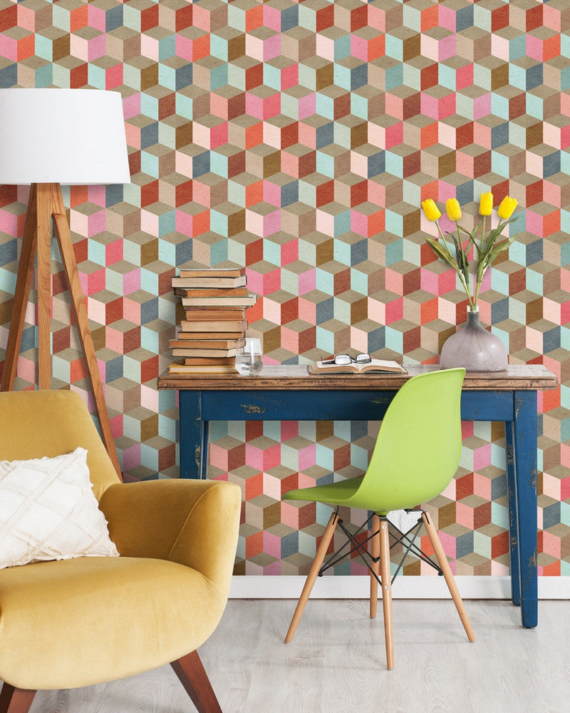 Coloured Geometry Premium Wallpaper by Mind the Gap Designer Wallpaper WALLPAPER DESIGNER COLLECTION Non-woven Made in Europe Paste the wall 3 rolls x 20.5 x 3.25 yards - Swanky Fabrics -