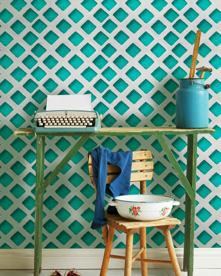 Concrete Patch Turquoise Premium Wallpaper by Mind the Gap Designer Wallpaper WALLPAPER DESIGNER COLLECTION Non-woven Made in Europe Paste the wall 3 rolls x 20.5 x 3.25 yards - Swanky Fabrics -