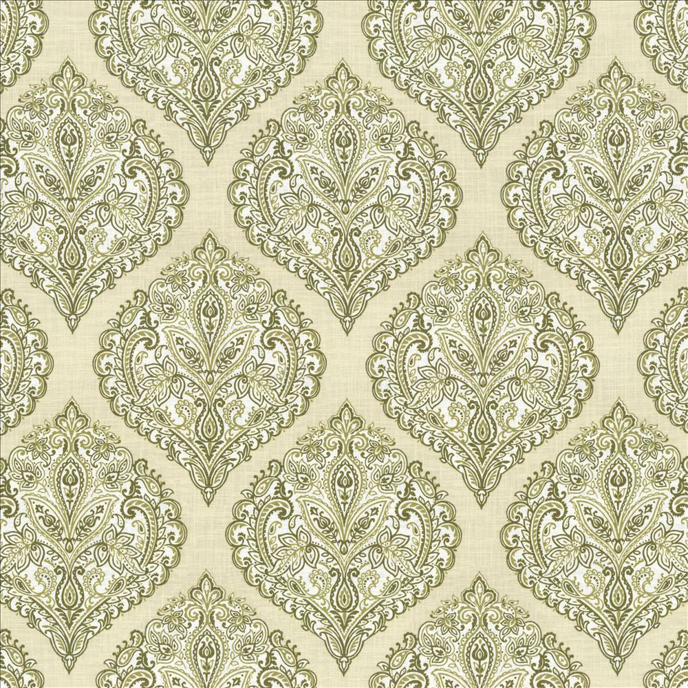 Copa Damask Moss by Kasmir Fabric 5065 55% Linen 45% Rayon CHINA 15,000 Wyzenbeek Double Rubs Horizontal: 14 3/8 inches and Vertical: 14 5/8 inches 54 - 55 - Fabric Carolina -