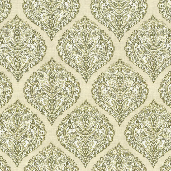 Copa Damask Moss by Kasmir Fabric 5065 55% Linen 45% Rayon CHINA 15,000 Wyzenbeek Double Rubs H: 14 3/8 inches, V:14 5/8 inches 54 - 55 - Fabric Carolina - Kasmir