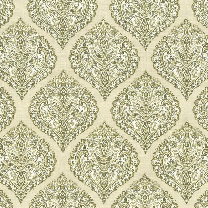 Copa Damask Moss by Kasmir Fabric 5065 55% Linen
45% Rayon
 CHINA </p><p>Repeat: Horizontal: 14 3/8 inches and Vertical: 14 5/8 inches 54 - 55 - Fabric Carolina -