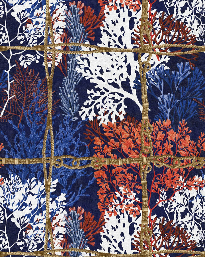 CORALLIA Dark Wallpaper (WP20563) by Mind The Gap | WP20563 | SUNDANCE VILLA | 3 rolls x 20.5 x 118.1 in | 0.52m / 20.5in | 3m / 118in | 4.65mp | 52cm / 20.5in | Black, Indigo, Red, White, Yellow | Textured Matte | Paste the wall | 3-rolls in a box | Fabric Carolina | https://www.fabriccarolina.com/