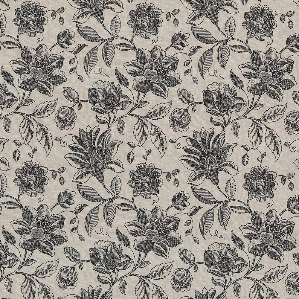 Coventry Floral Black by Kasmir Fabric 5068 82% Polyester 18% Cotton INDIA 13,000 Martindale Cycles H: 13 4/8 inches, V:19 4/8 inches 54 - 56 - Fabric Carolina - Kasmir