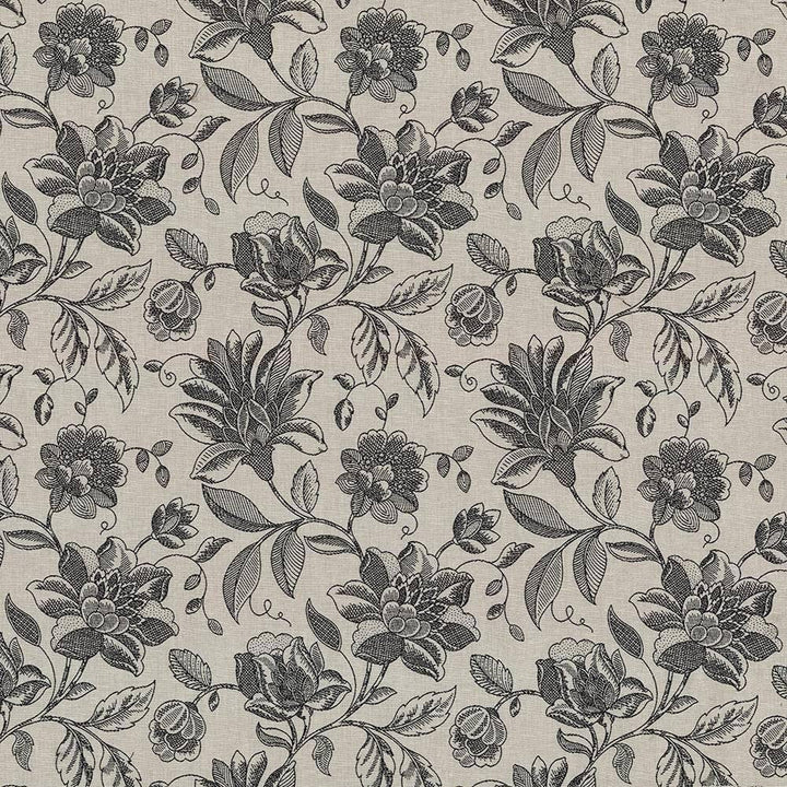 Coventry Floral Black by Kasmir Fabric 5068 82% Polyester 18% Cotton INDIA 13,000 Martindale Cycles H: 13 4/8 inches, V:19 4/8 inches 54 - 56 - Fabric Carolina - Kasmir