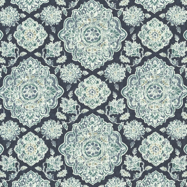 Cowan Court Indigo by Kasmir Fabric 1458 70% Viscose
30% Linen
 SPAIN </p><p>Repeat: Horizontal: 27 inches and Vertical: 27 inches 54 - Fabric Carolina -