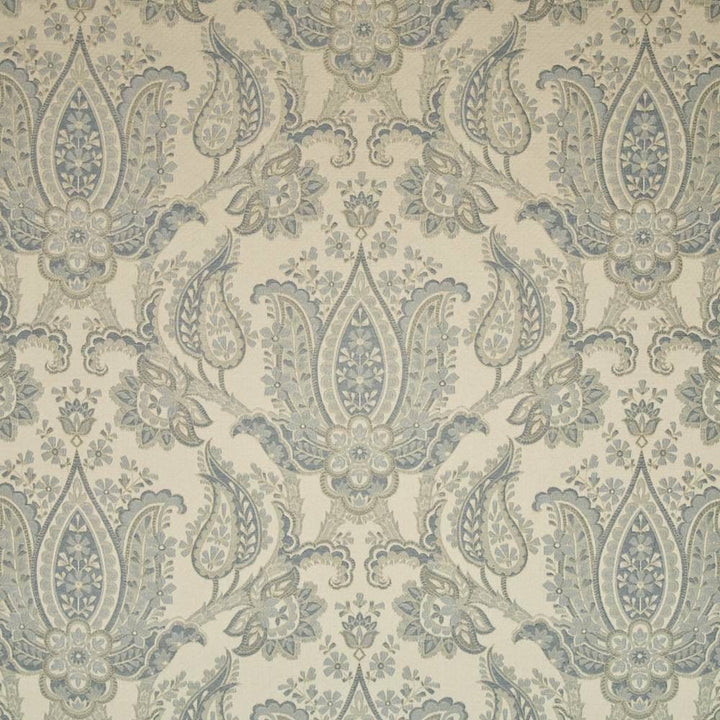 Dalton Paisley Glacier by Kasmir Fabric 1398 75% Polyester 25% Rayon CHINA 21,000 Wyzenbeek Double Rubs H: 28 4/8 inches, V:20 6/8 inches 54 - 56 - Fabric Carolina - Kasmir