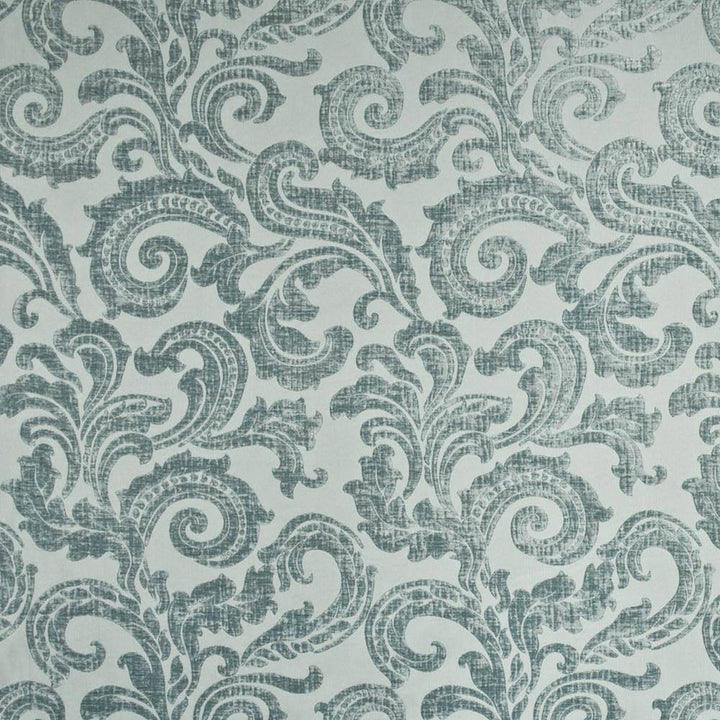 Davenport Scroll Azure by Kasmir Fabric 1398 100% Polyester CHINA Not Tested H: 14 1/8 inches, V:25 2/8 inches 55 - 56 - Fabric Carolina - Kasmir