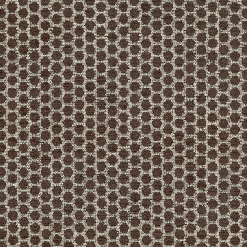 Delightful Dots Coffee  by Kasmir Fabric See sample 42% Acrylic
33% Polyester
25% Cotton
 TURKEY 31,000 Martindale Cycles </p><p>Repeat: Horizontal: 1 inches and Vertical: 5/8 inches 54  - Fabric Carolina -