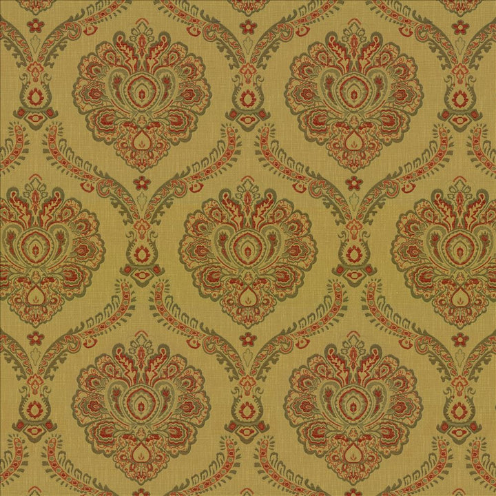 Deloche Golden by Kasmir Fabric 8003 75% Polyester
25% Viscose
 CHINA </p><p>Repeat: Horizontal: 14 4/8 inches and Vertical: 22 4/8 inches 54 - 56 - Fabric Carolina -