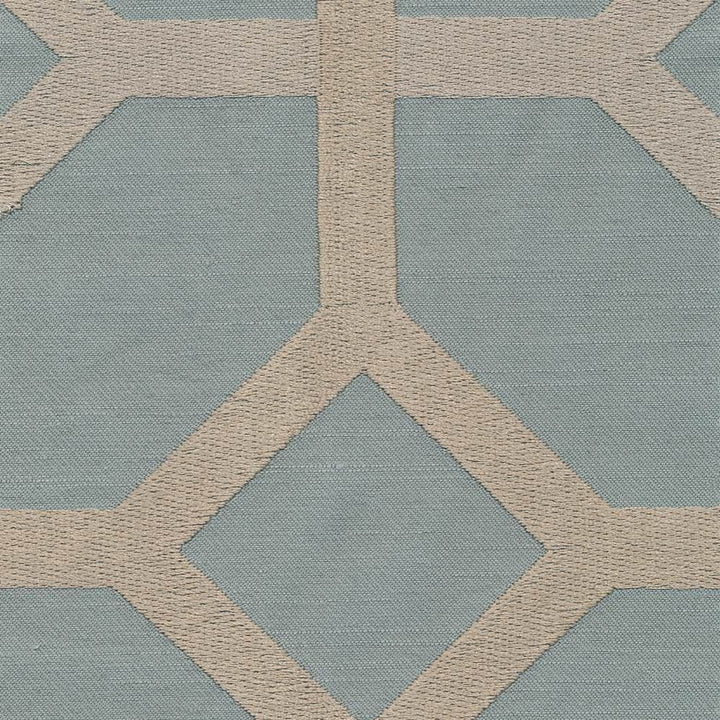 Delphi Trellis Spa Blue by Kasmir Fabric 1401 93% Rayon 7% Polyester INDIA Not Tested Horizontal: 5 2/8 inches and Vertical: 4 6/8 inches 51 - 55 - Fabric Carolina -